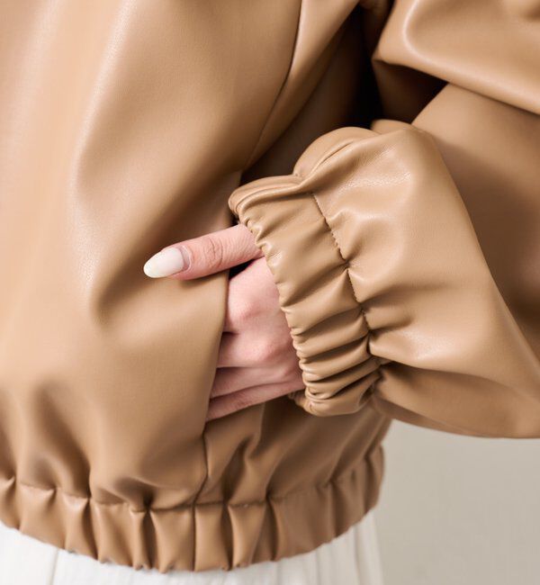  「バルーンスリーブフェイクレザーブルゾン」|ブルゾン・スタジャン|