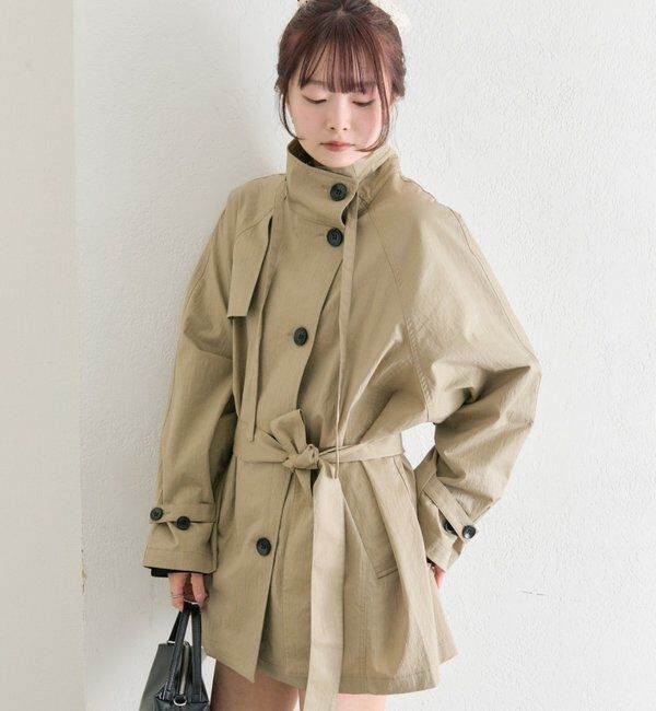  「スタンドカラーミドルトレンチ」|トレンチコート|ベージュ