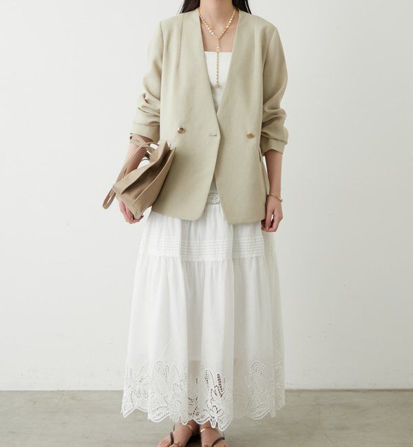  「麻調合繊ノーカラージャケット」|ベスト・ジレ|