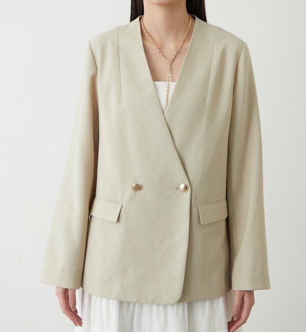 「麻調合繊ノーカラージャケット」|ベスト・ジレ|