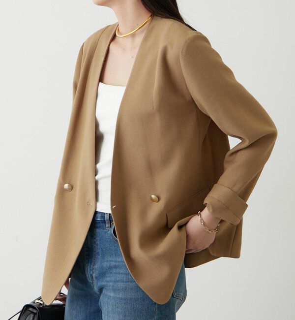  「麻調合繊ノーカラージャケット」|ベスト・ジレ|