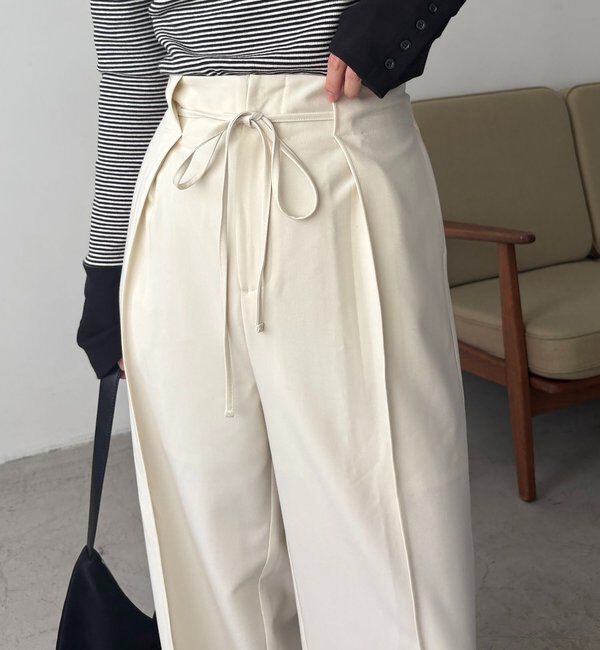  「【低身長サイズあり】ピンタックリボンパンツ」|チノ|