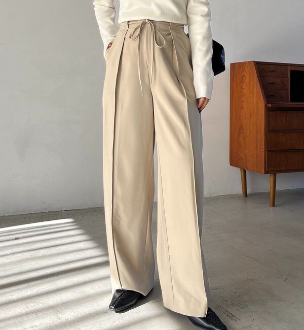  「【低身長サイズあり】ピンタックリボンパンツ」|チノ|