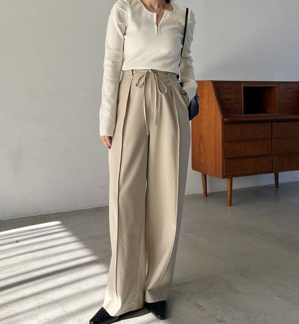  「【低身長サイズあり】ピンタックリボンパンツ」|チノ|