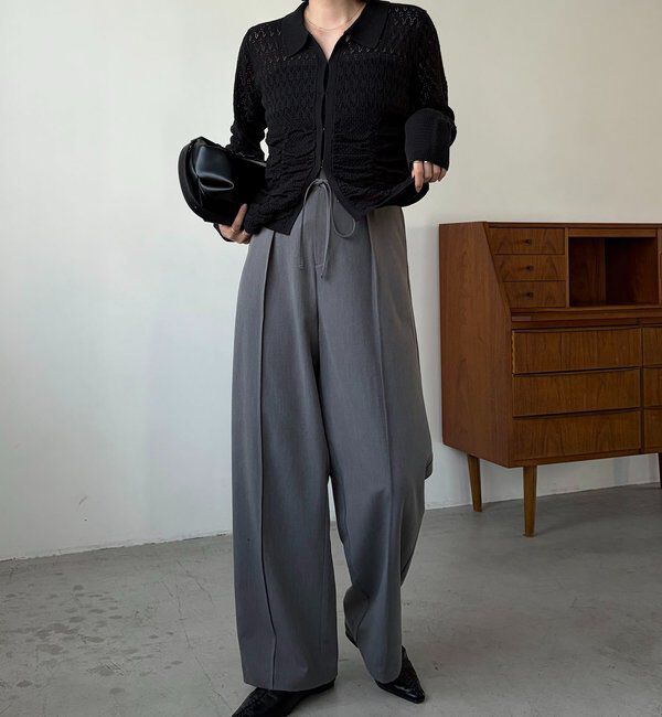  「【低身長サイズあり】ピンタックリボンパンツ」|チノ|