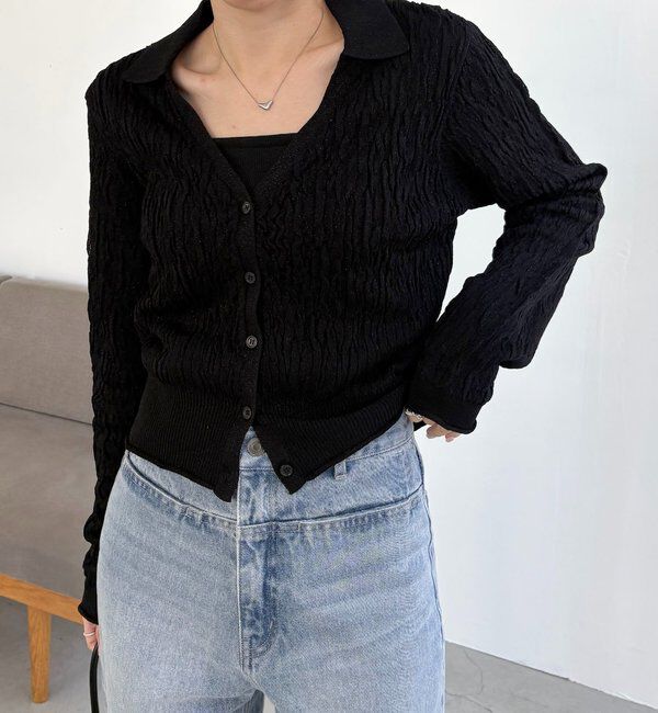  「変形シャーリングポロカーディガン」|カーディガン|