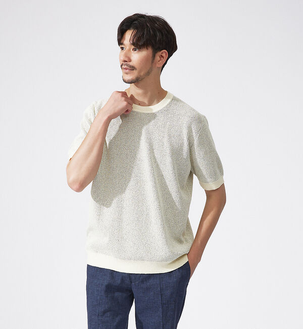 ABAHOUSE「針抜き プレーティング ニットTシャツ」|Tシャツ・カットソー|