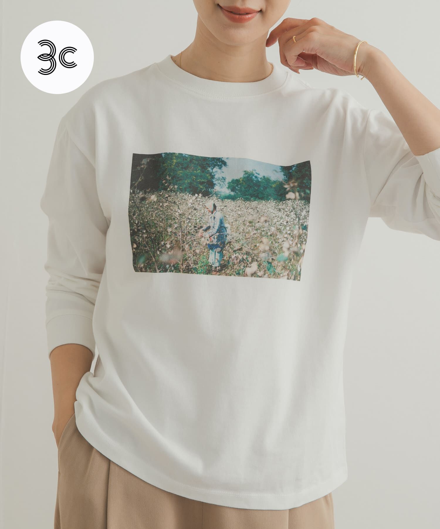 URBAN RESEARCH DOORS「Grow OrganicフォトプリントロングTシャツ」|Tシャツ・カットソー|ホワイト系その他