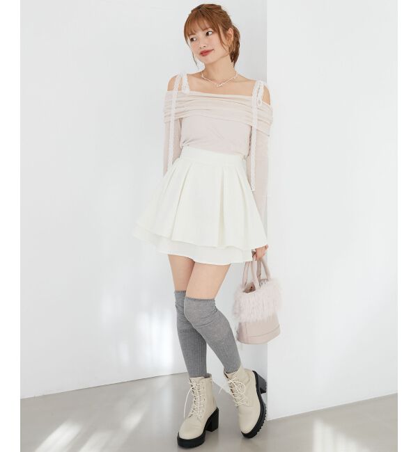  「レースリボン2wayオフショルトップス」|Tシャツ・カットソー|