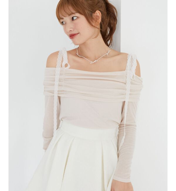  「レースリボン2wayオフショルトップス」|Tシャツ・カットソー|