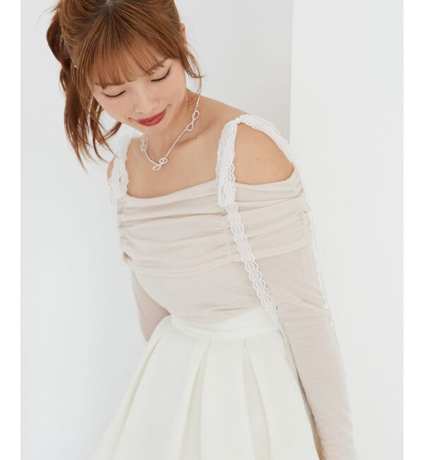  「レースリボン2wayオフショルトップス」|Tシャツ・カットソー|