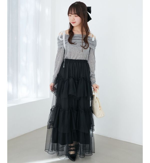  「レースリボン2wayオフショルトップス」|Tシャツ・カットソー|