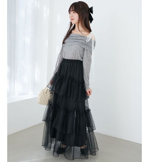  「レースリボン2wayオフショルトップス」|Tシャツ・カットソー|