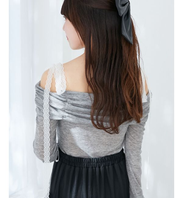 「レースリボン2wayオフショルトップス」|Tシャツ・カットソー|