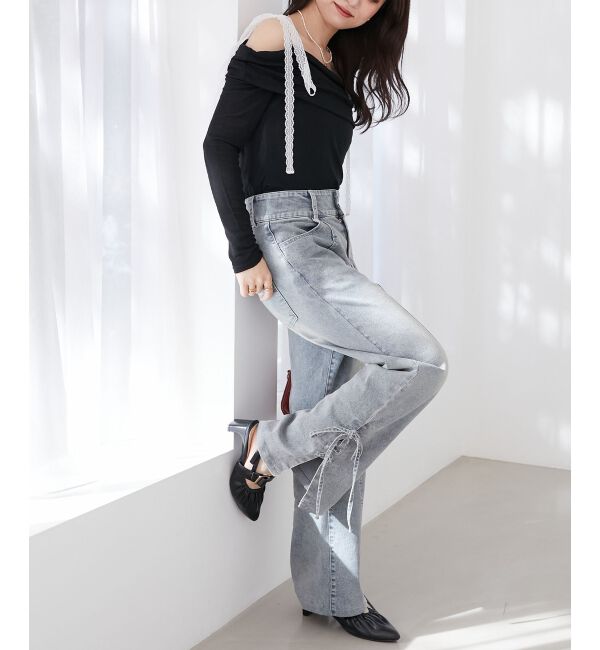  「レースリボン2wayオフショルトップス」|Tシャツ・カットソー|