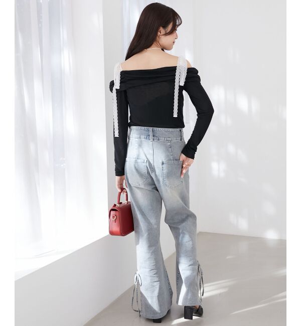  「レースリボン2wayオフショルトップス」|Tシャツ・カットソー|