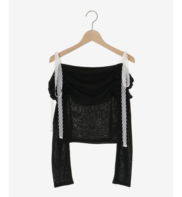  「レースリボン2wayオフショルトップス」|Tシャツ・カットソー|