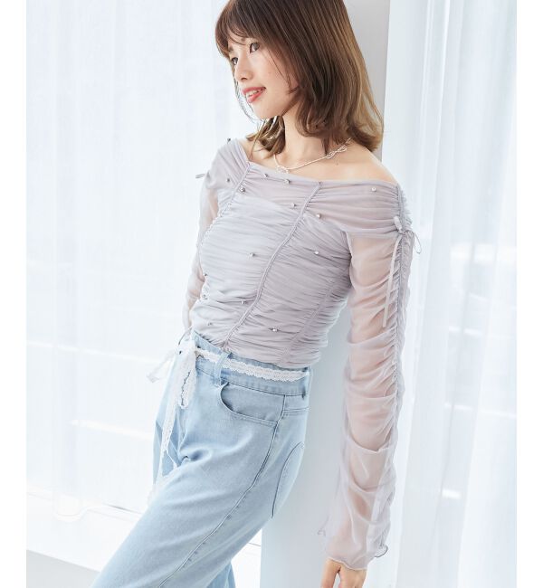  「キラキラビジューチュールトップス」|Tシャツ・カットソー|