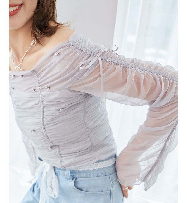  「キラキラビジューチュールトップス」|Tシャツ・カットソー|