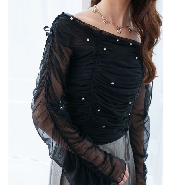  「キラキラビジューチュールトップス」|Tシャツ・カットソー|