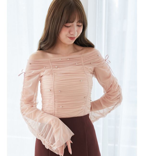  「キラキラビジューチュールトップス」|Tシャツ・カットソー|