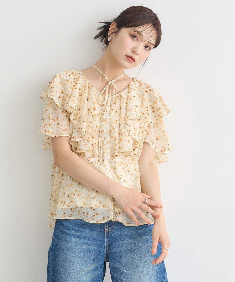 earth music&ecology「チョーカー付き楊柳ラッフルブラウス」|シャツ・ブラウス|