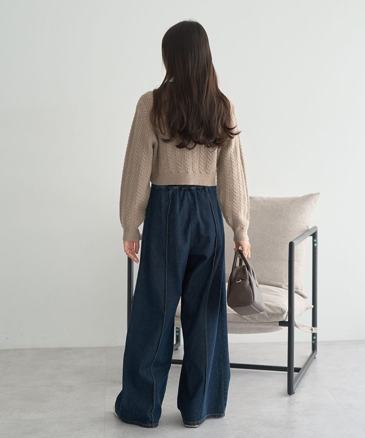 earth music&ecology「襟付きケーブルニットジャケット」|カーディガン|