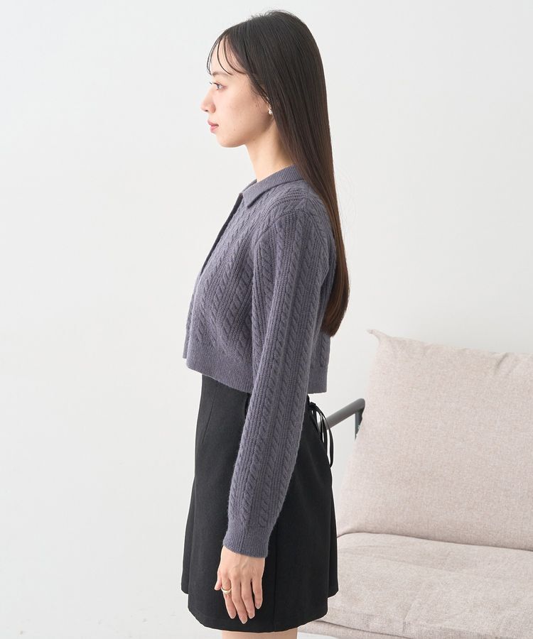 earth music&ecology「襟付きケーブルニットジャケット」|カーディガン|
