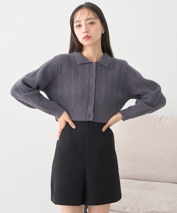 earth music&ecology「襟付きケーブルニットジャケット」|カーディガン|