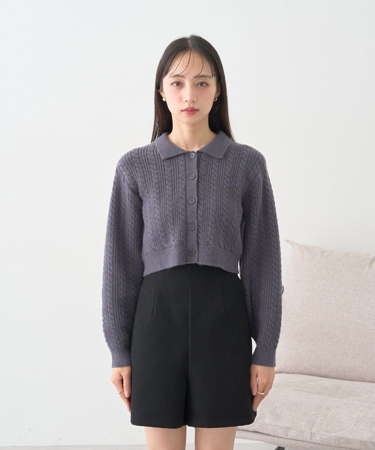 earth music&ecology「襟付きケーブルニットジャケット」|カーディガン|
