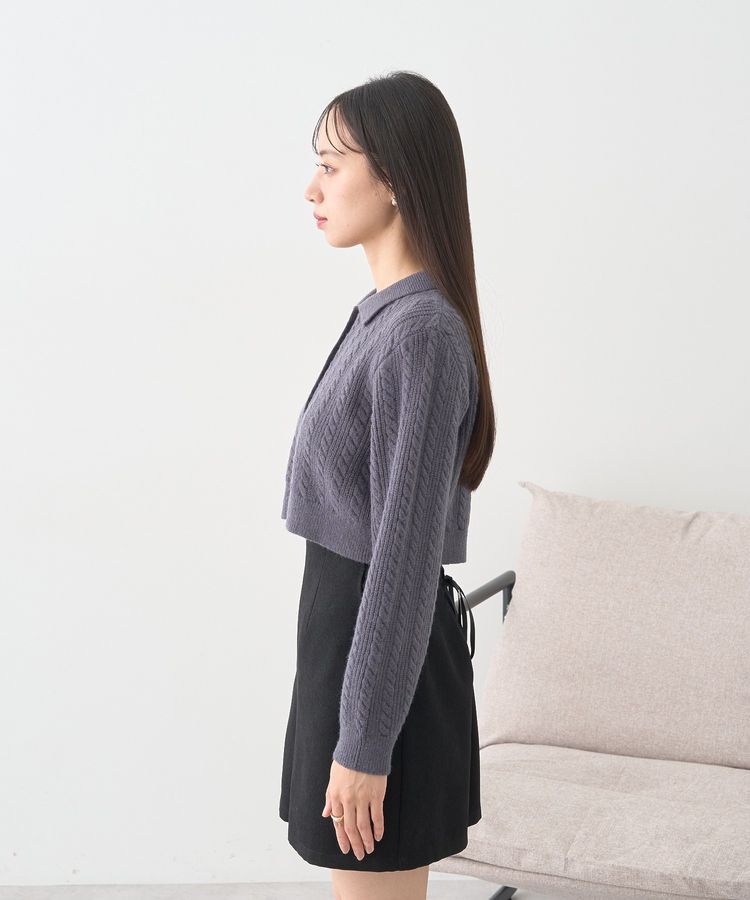 earth music&ecology「襟付きケーブルニットジャケット」|カーディガン|