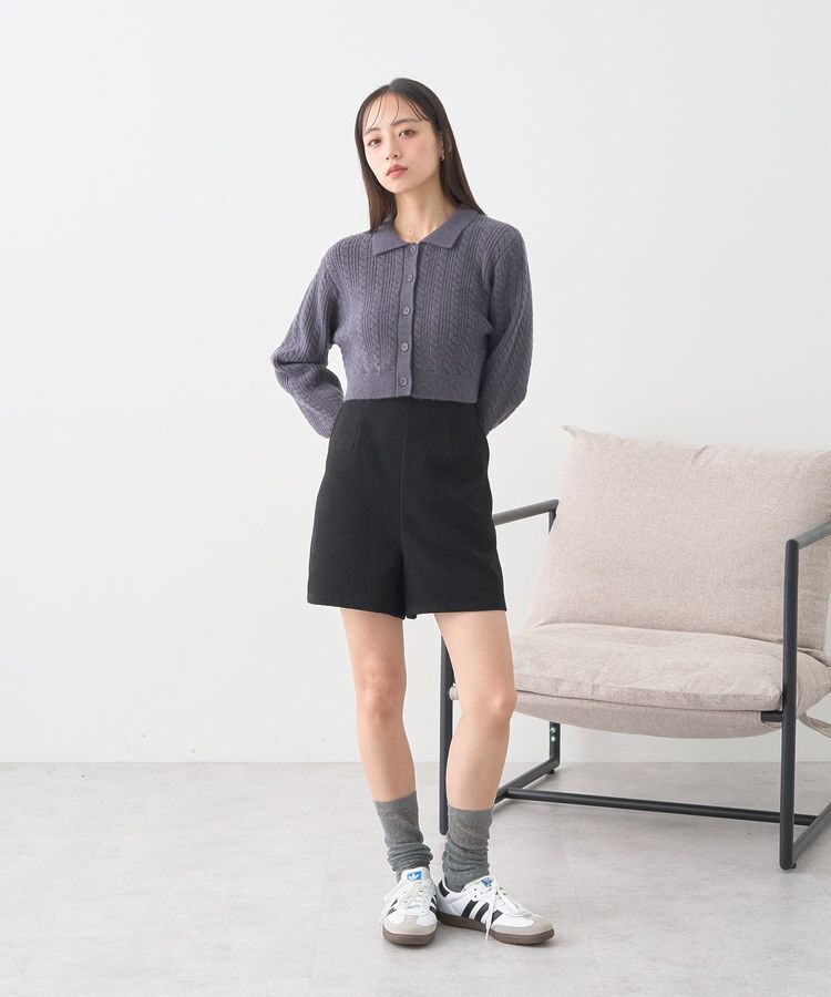 earth music&ecology「襟付きケーブルニットジャケット」|カーディガン|