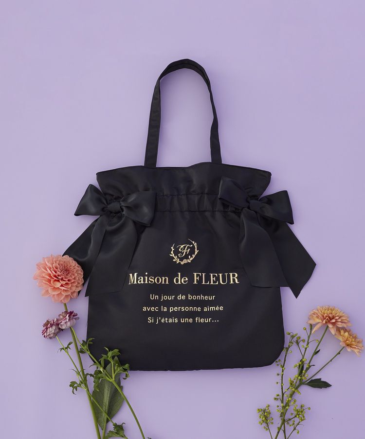 Maison de FLEUR「ダブルリボンギャザートートバッグ」|トートバッグ|ブラック