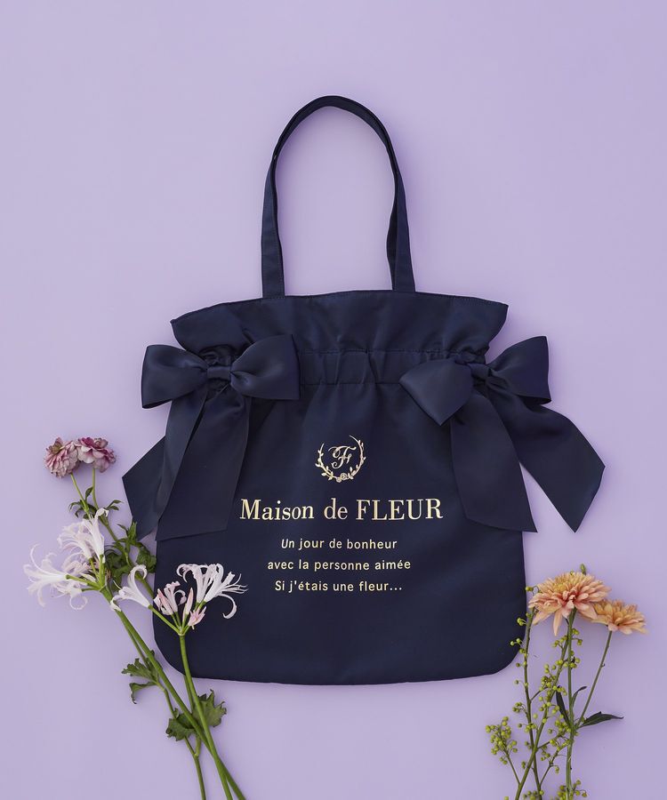 Maison de FLEUR「ダブルリボンギャザートートバッグ」|トートバッグ|ネイビー