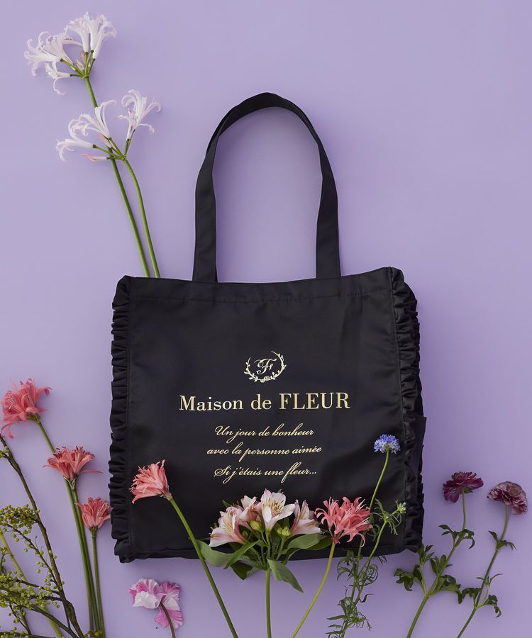 Maison de FLEUR「サテンフリルスクエアトートバッグ」|トートバッグ|ブラック