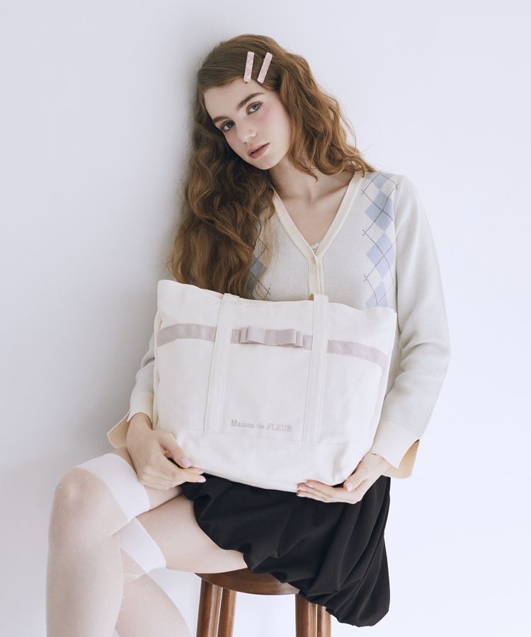 Maison de FLEUR「マルチポケット帆布トートMバッグ」|トートバッグ|アイボリー