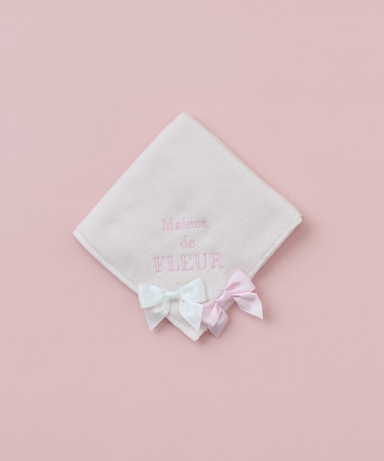 Maison de FLEUR「バイカラーリボンタオルハンカチ」|ハンカチ|ピンク