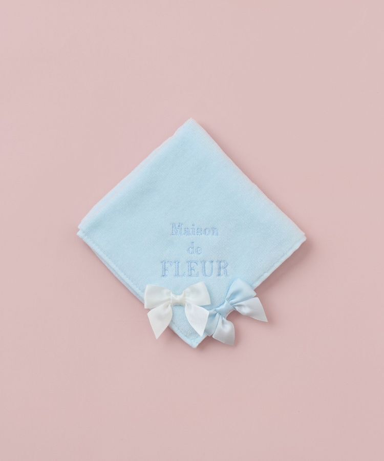 Maison de FLEUR「バイカラーリボンタオルハンカチ」|ハンカチ|サックスブルー