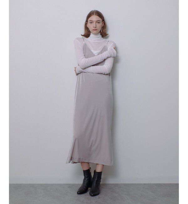 allureville「ベロアサイドスリットキャミワンピース」|ワンピース|ベージュ