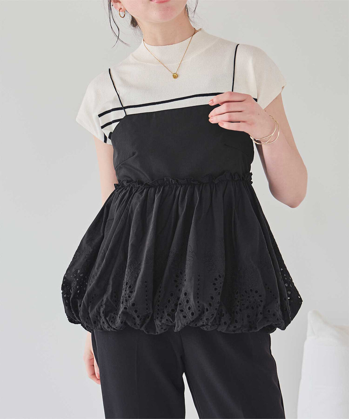 titivate「コットン刺繍レースキャミソールトップス」|Tシャツ・カットソー|ブラック