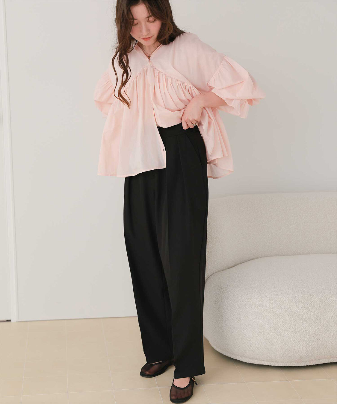 titivate「インタックセンタープレスワイドパンツ」|スラックス|