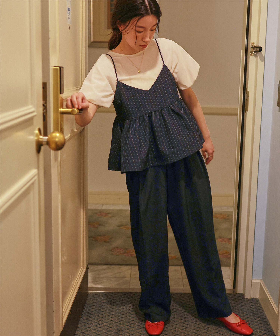 titivate「インタックセンタープレスワイドパンツ」|スラックス|