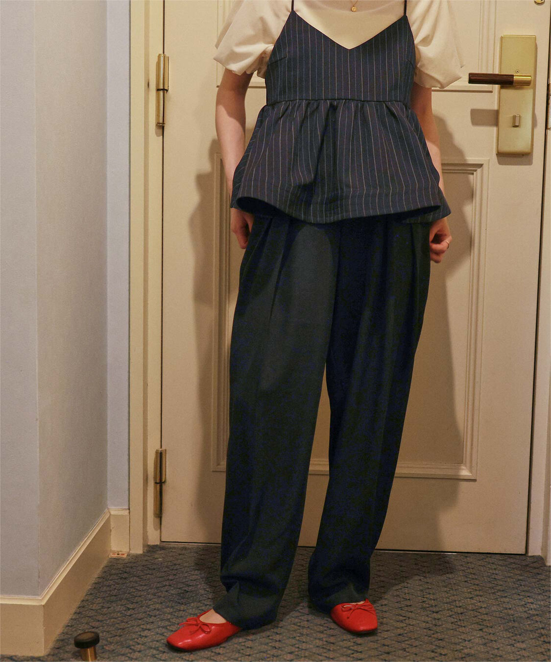 titivate「インタックセンタープレスワイドパンツ」|スラックス|