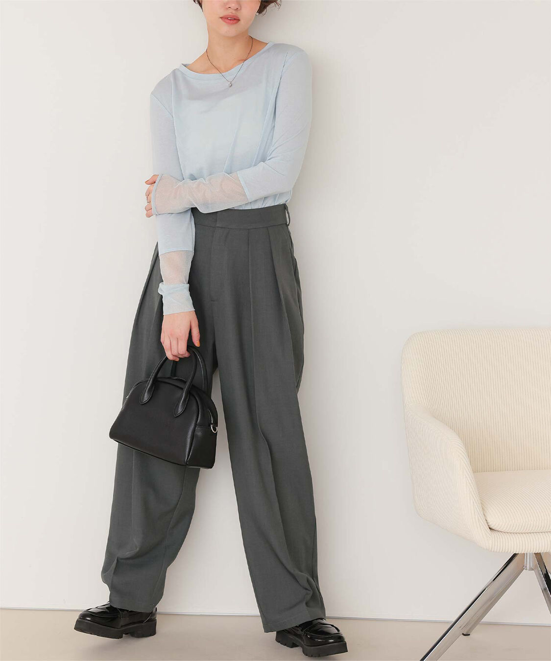 titivate「インタックセンタープレスワイドパンツ」|スラックス|