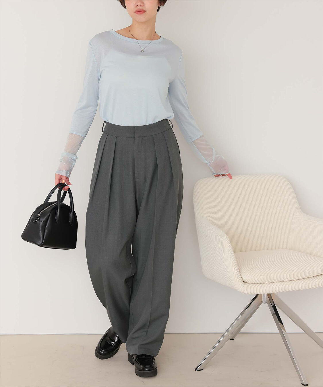 titivate「インタックセンタープレスワイドパンツ」|スラックス|