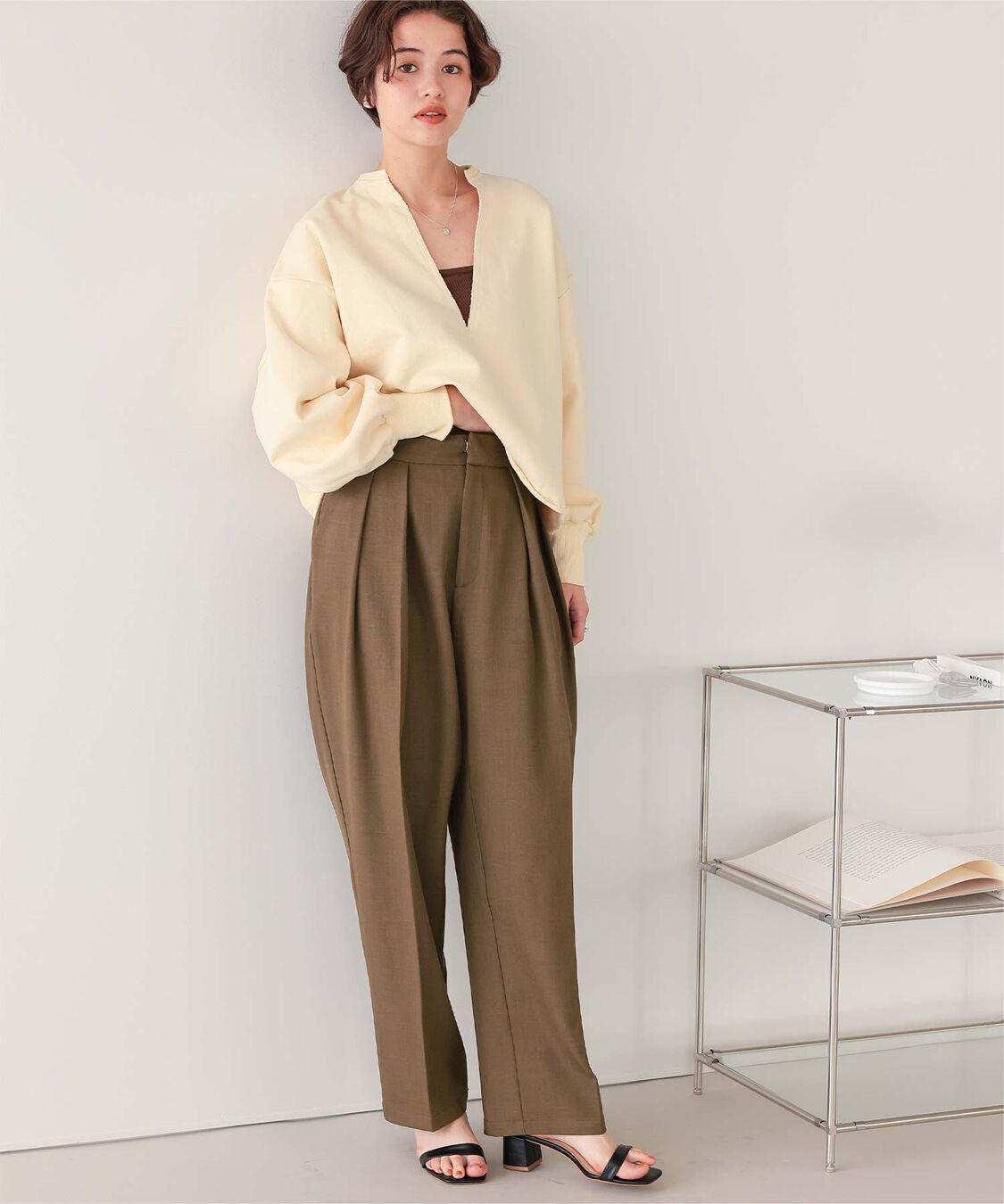 titivate「インタックセンタープレスワイドパンツ」|スラックス|