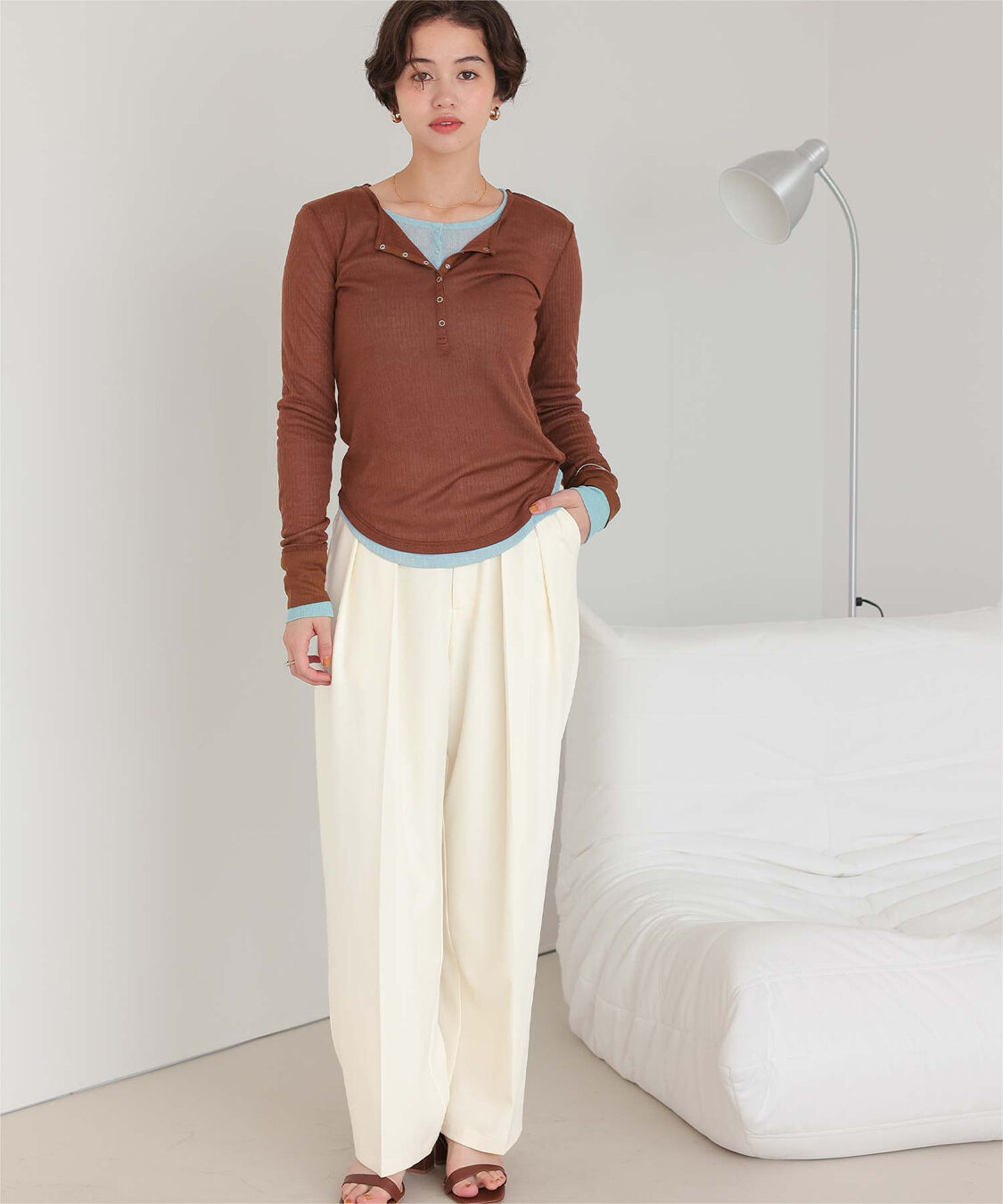 titivate「インタックセンタープレスワイドパンツ」|スラックス|