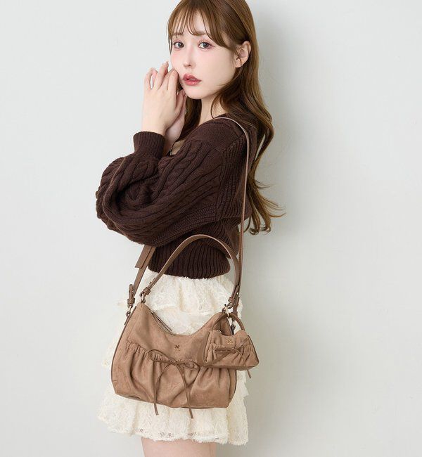  「ミニバッグチャーム付きドロストリボンバッグ」|ショルダー・メッセンジャー|