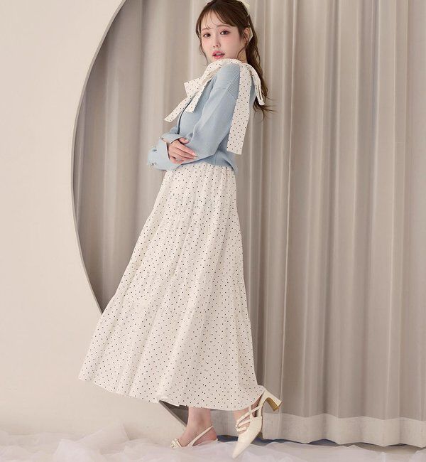  「【肩リボン取り外し可能】カーディガンセット２枚セットワンピ」|ワンピース|