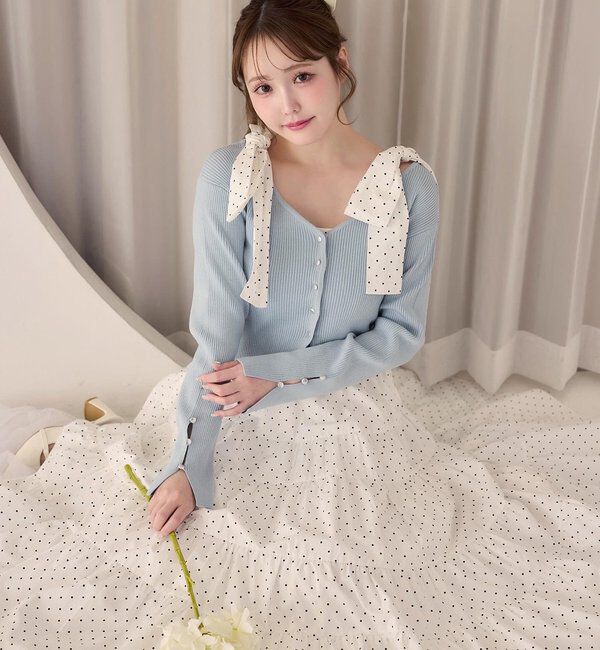  「【肩リボン取り外し可能】カーディガンセット２枚セットワンピ」|ワンピース|